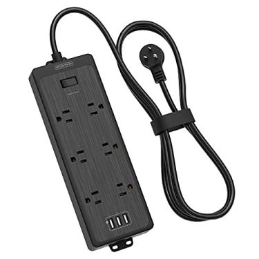 Imagem de Extension Cord 10 ft , NTONPOWER Long Cord Power Strip with 6 Widely Spaced Outlets 3 USB, Flat Plug, 1700J Surge Protector, 15A Circuit Breaker, Wall Mounted for Indoor Home Office, Black