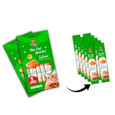 Imagem de Kit10 Petisco Snack Cremoso MeguisPet p/Gatos Sabor Salmao 1+1 = 2 Pacotes = 10 saches Total 150g