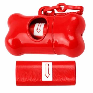 Imagem de Kit Suporte Cata Caca Cocô Cães Porta Saquinho Pet + 2 Refil Bacon Born Pet (Vermelho)