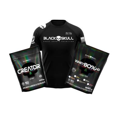 Imagem de Kit Whey 80% HD + Creatina Creator 500g + Camiseta Dry Fit - Black Skull Kit Whey 80% HD + Creatina Creator 500g + Camiseta Dry Fit Black Skull (Choc+ G)