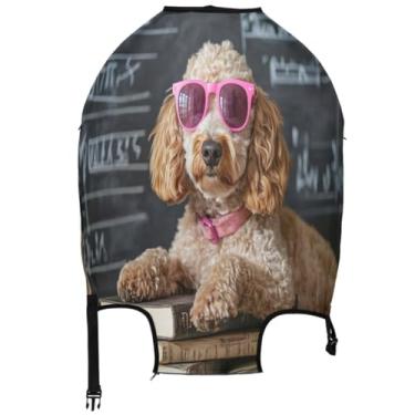 Imagem de Joisal Óculos de poodle engraçados, livros, protetor de bagagem, capa protetora fofa para viagem e bagagem, capa feminina, Livros engraçados de copos Poodle, L, Fits 26-28 Inch Case, Capa de mala