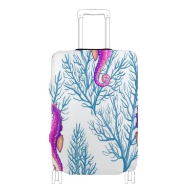 Imagem de Joisal Cavalos-marinhos roxos azul coral capa protetora de bagagem capa de terno de bagagem essencial de viagem para mulheres, P, serve para capa de 45 a 50 cm, Cavalos-marinhos roxos e corais, XL 29