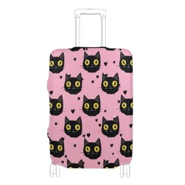 Imagem de Joisal Capa protetora de mala personalizada com rostos de gato preto fofo coração rosa lavável acessórios especiais de bagagem de viagem, P, serve para capa de 45 a 50 cm, Lindas caras de gato preto