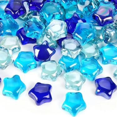 Imagem de RUOJAS Pedra de vidro plano de 4,5 kg, mármores decorativos para vasos, pedra de vidro de estrelas para enchimento de vasos DIY (azul cobalto, azul oceano, cristal)