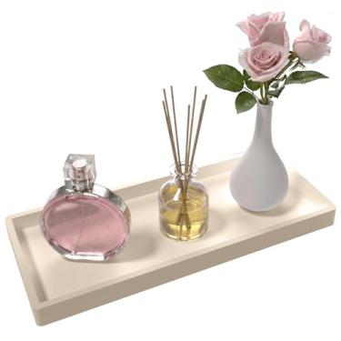 Imagem de Bandeja de silicone para banheiro, bandejas de 29 x 12 cm para bancada de banheiro, grande, bandeja de vela e organizador para cômoda, cozinha, impermeável, antiderrapante, bege