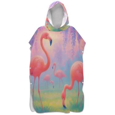 Imagem de Joisal Elegante flamingos poncho de surfe rosa para trocador adulto plus size ponchos femininos com capuz toalha floral
