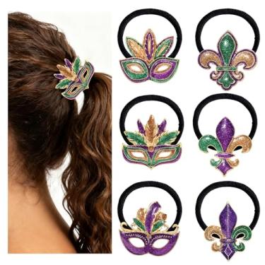 Imagem de BVGA 6 peças de laços de cabelo de carnaval para mulheres, máscara de flor de lis, elásticos para cabelo de carnaval, prendedores de rabo de cavalo, acessórios para lembrancinhas de festa de carnaval