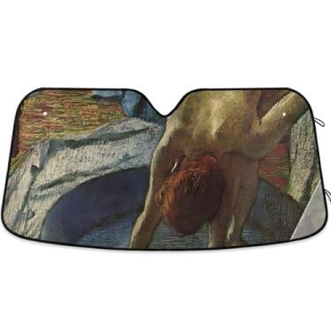 Imagem de Guarda-sol personalizado Edgar Degas com estampa de banheira para para-brisa de carro, engraçado, universal, dobrável, para protetor de janelas dianteiras M, 139,7 cm x 70,1 cm
