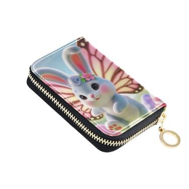 Imagem de Carteira feminina de couro com bloqueio de RFID, carteira de cartão de crédito, coelhinho, borboleta, coelho, animal, moeda, bolsa com zíper