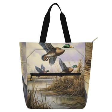 Imagem de Bolsa de trabalho com cena de voo de pato para mulheres, bolsa de lona com zíper, bolsa de praia, professores, livros, presentes