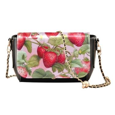 Imagem de GAIGEO Bolsa de ombro de campo de girassol com bolso, bolsas femininas de couro, bolsa de ombro de couro sintético para mulheres, Morangos - 8, One Size