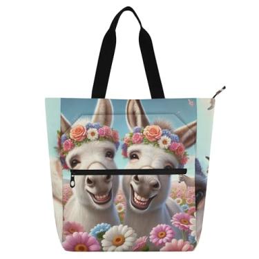 Imagem de Sacolas femininas de animal sorridente de burro fofo para trabalho, lona, faculdade, escola, bolsas infantis, bolsas fofas, presente para amantes de livros