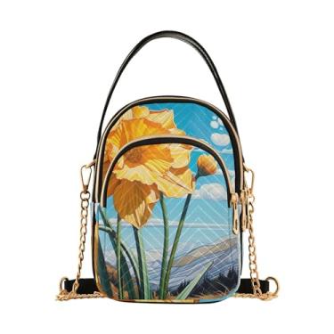 Imagem de Bolsa tiracolo feminina branca com bengala doce de Natal, bolsa transversal pequena com alça, bolsa de ombro transversal para mulheres, Narciso amarelo e céu azul - 2, One Size