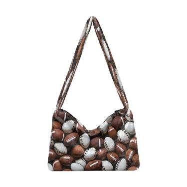 Imagem de Sacola de pelúcia de abóboras aquarela, bolsa de ombro com zíper, bolsas de outono, Bolas de futebol americano - 1, One Size