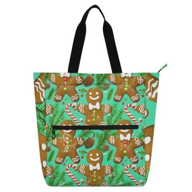 Imagem de GAIGEO Bolachas de gengibre de Natal para mulheres bolsa escolar de lona com zíper linda bolsa infantil com compartimentos