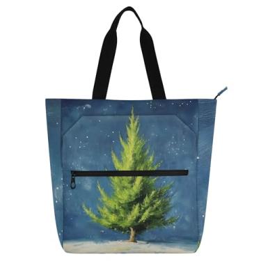 Imagem de GAIGEO Bolsa de trabalho feminina verde cipreste de Natal azul lona praia livro bolsa zíper reutilizável bolsas com compartimentos