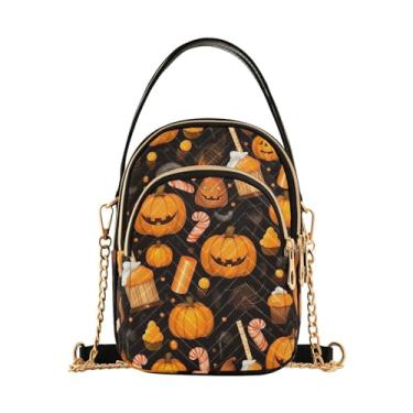 Imagem de GAIGEO Bolsa tiracolo feminina preta e branca floral com folhas e redemoinhos, bolsa tiracolo com alça removível, Doces de abóbora - 4, One Size