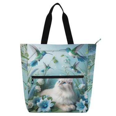 Imagem de Bolsa feminina azul floral para trabalho de lona para escola universitária bolsas para professores, livros, presentes