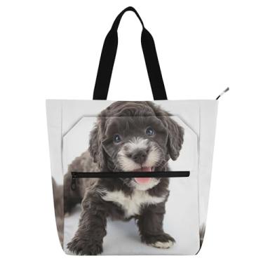 Imagem de Adorável sacola marrom branca para filhotes de cachorro para crianças e mulheres com zíper bolsa de trabalho escolar presente para amantes de livros