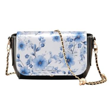 Imagem de Bouquet of Flowers in a Dark Bolsas de couro transversal, bolsas femininas transversais médias, bolsas de couro para mulheres modernas, Linda flor azul em branco-1, One Size