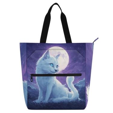 Imagem de Linda bolsa feminina de gato, lua, noite, para trabalho, lona, zíper, bolsa de praia, carteiro, livros, presente