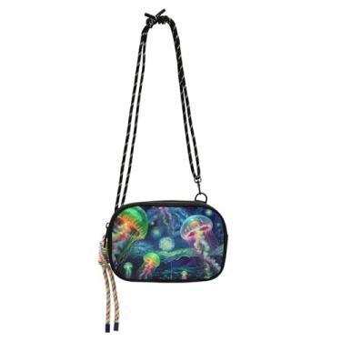 Imagem de TSENQUE Bolsa feminina pequena tiracolo noite estrelada néon água-viva bolsa de telefone com alça bolsa de ombro pequena para viagem feminina