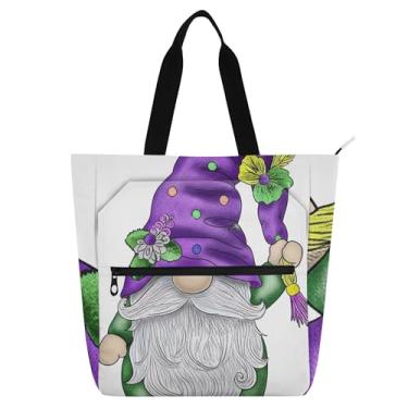 Imagem de Mardi Gras Gnomo Lindas Bolsas Femininas para Trabalho Lona Praia Livro Tote com Zíper Tecido Bolsas com Compartimentos
