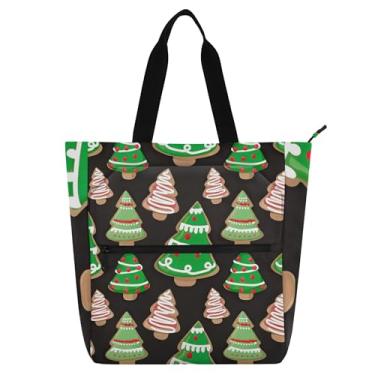 Imagem de GAIGEO Bolachas de árvore de Natal verde para trabalho sacola feminina de lona para livro de praia com zíper bolsa diária com compartimentos