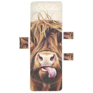 Imagem de Highland Toalha de cadeira com língua de vaca colada para espreguiçadeira toalha de praia de piscina com bolsos externos espreguiçadeira de piscina 203 x 76 cm