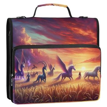 Imagem de Organizador de fichário grande com zíper com 3 argolas de 3 cm anel D monstros cavalos portfólio e estojo para pasta de anel com alça de ombro para escola