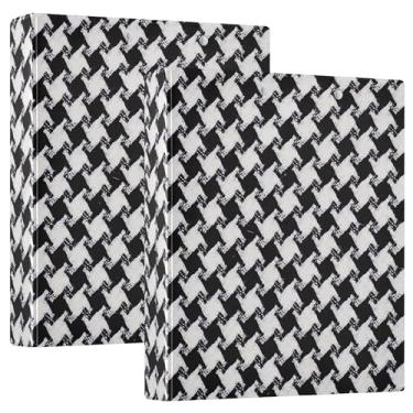 Imagem de Bold Houndstooth fichário preto e branco com 3 anéis de 3,8 cm, 200 folhas, impressão artística, caderno, fichário resistente, 31,5 x 27 x 6 cm, pacote com 2