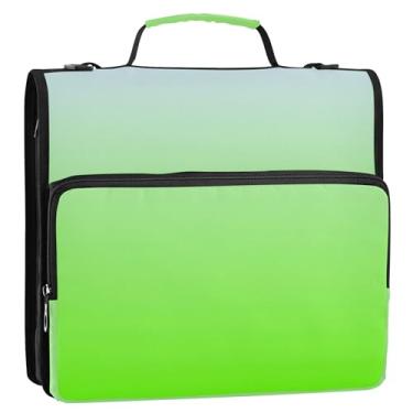 Imagem de Fichário elegante azul brilhante verde gradiente 3 argolas para fichário resistente com zíper bolsa organizadora com alça para portfólio escolar, suporte para 500 folhas
