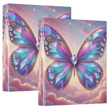 Imagem de Fichários personalizados de borboleta mágica neon com brilho de 3 cm, 3 anéis, 200 folhas, pastas, anel redondo, fichário de escritório, 31,5 x 27 x 6 cm, 1 pacote