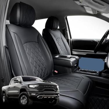Imagem de Capas de assento de carro para Dodge Ram 2009-2022 1500, 2010-2022 2500/3500 Pickup Crew Quad Double Mega Cab Impermeável Couro Personalizado Acessórios de Assento de Carro (Apenas Frontal)
