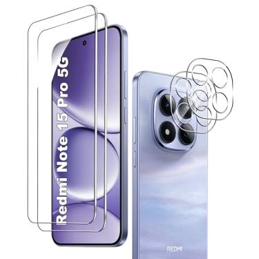Imagem de Suttkue Película protetora de tela para Xiaomi Redmi Note 15 Pro 5G com protetor de lente de câmera, rigidez 9H, antirarranhões, vidro temperado, compatível com capas,