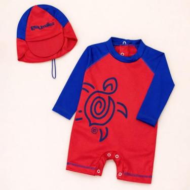 Imagem de Kit Proteção UV50+ para Bebê com Macacão e Chapéu de Sol Cor:VermelhoT