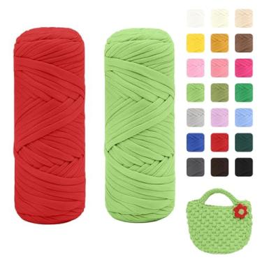 Imagem de Maxee Pacote com 2 fios de camiseta premium (200 g/75 m cada), linha de fita macia para crochê e tricô - cor intensa e fácil de cuidar
