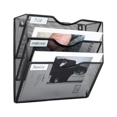 Imagem de Organizador De Para Parede - Prateleira de Metal de 3 Níveis com Gaveta, Caixa de Armazenamento e Divisórias - Suporte de Arquivos de Bolso para Parede | para Casa Escritório Sala de Aula