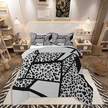 Imagem de jejeloiu Jogo de cama Queen com estampa de leopardo, estampa de animais e pele de guepardo, edredom para quarto de crianças, meninos e meninas, preto e cinza, microfibra ultramacia e respirável