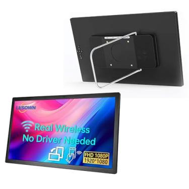 Imagem de LESOWN Monitor portátil sem fio de 15,6 polegadas HDMI segunda tela externa de viagem 1920 x 1080 alto-falantes embutidos compatíveis com AirPlay Miracast compatível com laptop iOS, Android, Windows