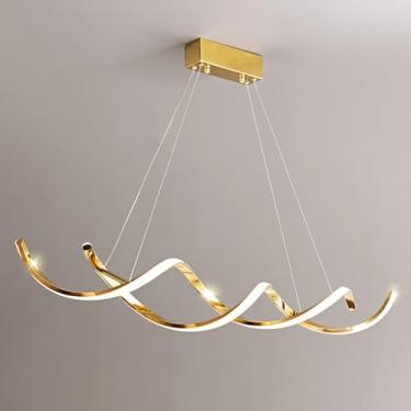 Imagem de Luminária pendente espiral dourada, luminária linear de metal com cúpula de silicone, lustre decorativo para sala de jantar, luminárias de suspensão LED modernas, luminárias de ilha com desi