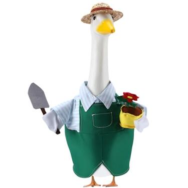 Imagem de Roupas de ganso de varanda de jardineiro para estátua de gramado de 58 cm, fantasia de jardineiro com vaso de flores e pá para estátua de plástico/cimento, roupas de escultura para decoração de festa