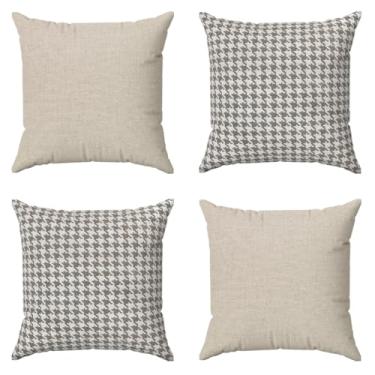 Imagem de Kit 4 Capas de Almofadas 45x45 Jacquard Medalhão Bege Cru – Sofá, Cama e Poltrona, Zíper Invisível(Pied De Poule)