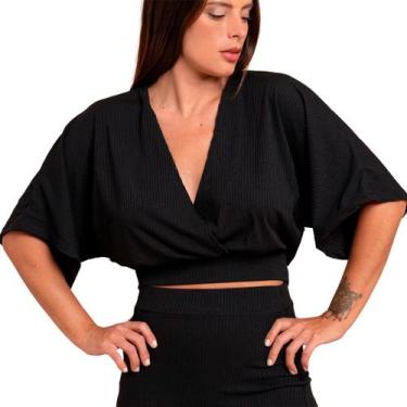 Imagem de Blusa Manga Morcego Feminino Canelada Social Manga 3/4 Tecido Leve - H