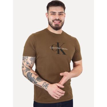 Imagem de Camiseta Calvin Klein Jeans Masculina New Re Issue Frontal Logo Marrom Escuro-Masculino
