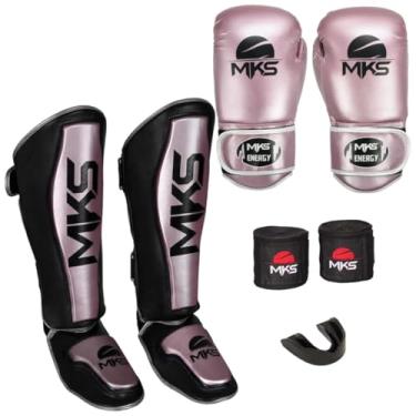 Imagem de Kit Luva de Boxe Feminina + Caneleira Muay Thai Kickboxing + Bandagem + Protetor Bucal - Energy Lilás MKS Combat (LUVA 14oz + CANELEIRA G)