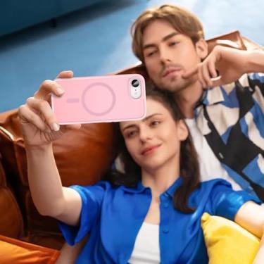 Imagem de Capa magnética compatível com iPhone 16e de 6,1 polegadas [2025], capa protetora fosca translúcida [compatível com MagSafe] - Rosa