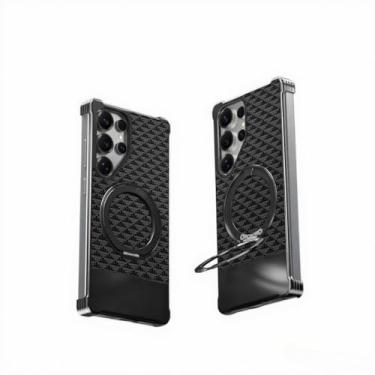 Imagem de Capa para celular Samsung S25 S24Ultra, capa protetora com padrão empilhado de metal com sucção magnética (preta, Samsung Galaxy S25 Ultra)