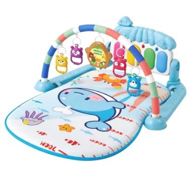 Imagem de Tapete de Atividades para Bebê com Piano Musical, 5 Móbiles Pendurados, Luzes e Sons (Azul)