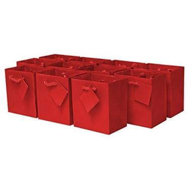 Imagem de OccasionALL Sacos de presente vermelhos, mini sacos de papel de Natal com alças para feriados, aniversários, casamentos, lembrancinhas de festa, compras, varejo e mercadorias, a granel, 10 x 7 x 11 cm